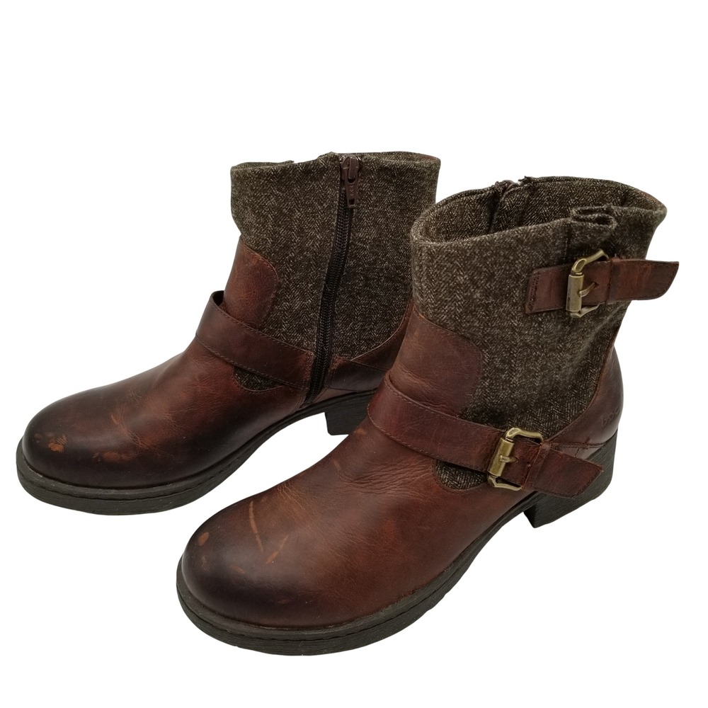 b.o.c. Born Concept Ankle Boots Womens 8.5 Brown Leather Tweed Buckle Z20923